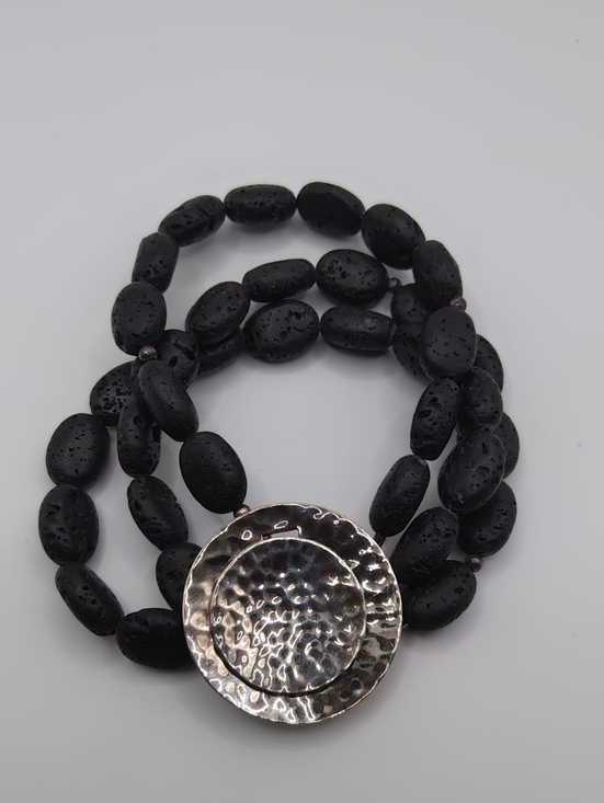 Silpada Jewelry - Silpada Hammered Silver Clasp Lava Rock Beaded Bracelet 925